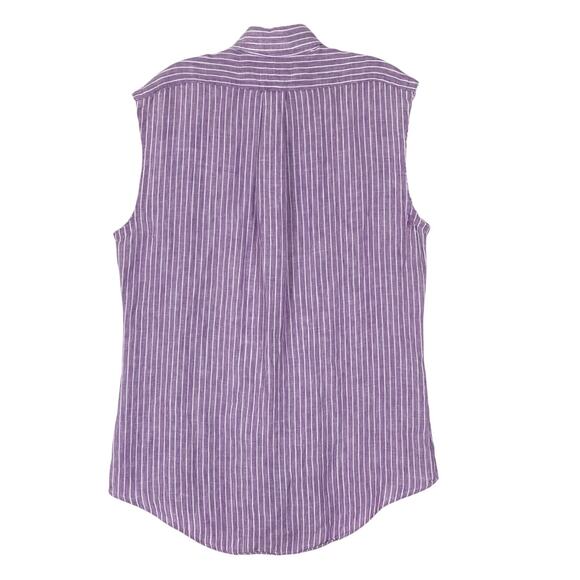 nwot RALPH LAUREN Shirt Dress Tunic M Linen Purple Stripe Logo RawEdge Button-Up - Picture 2 of 9